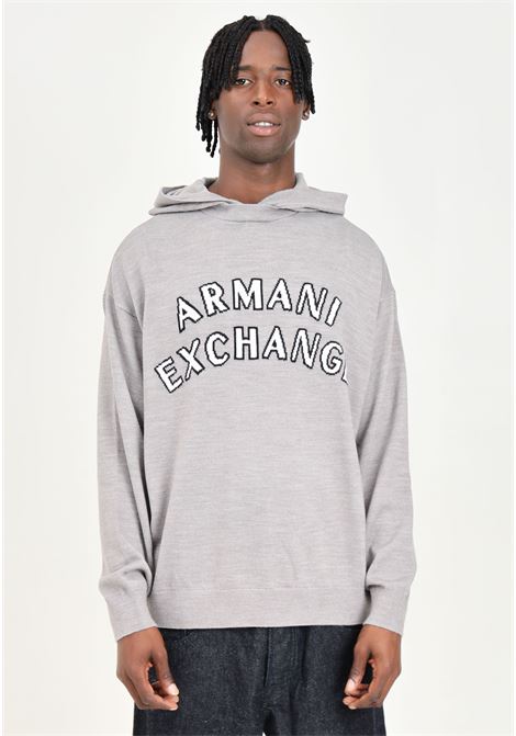 Maglioncino girocollo grigio da uomo con logo e cappuccio ARMANI EXCHANGE | 6DZM2YZM4NZ17AC